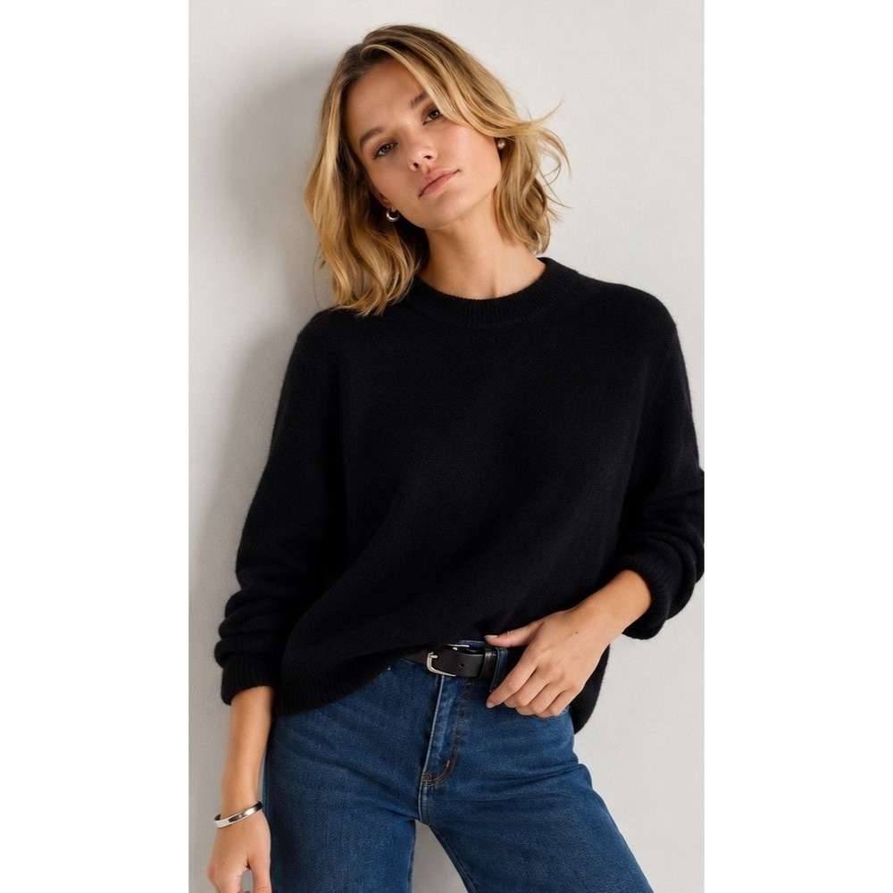 Quince Mongolian Cashmere Crew Neck Sweater Women's Large Black Quiet Luxury